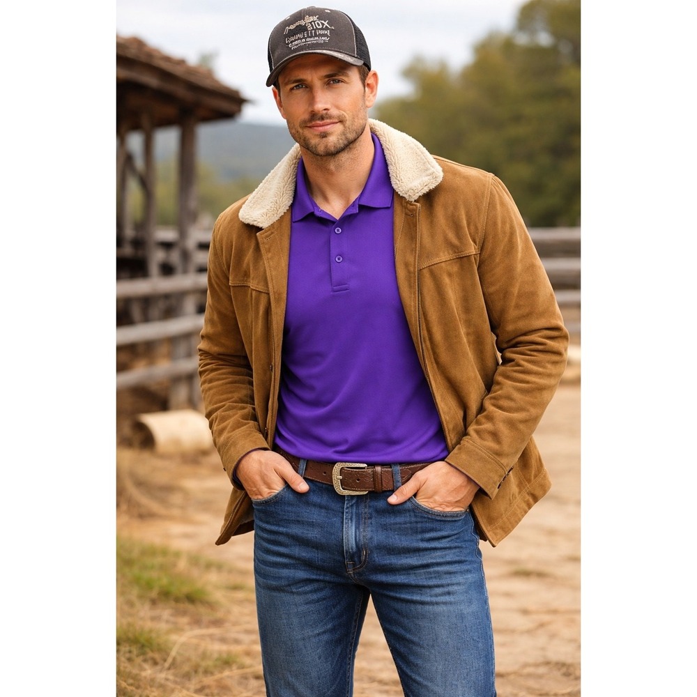 Wrangler 20X Polo Shirt Men Large Purple Western Golf Performance Ranch Rodeo